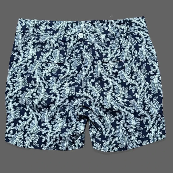 TOMMY HILFIGER Navy Blue and White Paisley Print Cuffed Shorts Size 12 - Picture 2 of 5